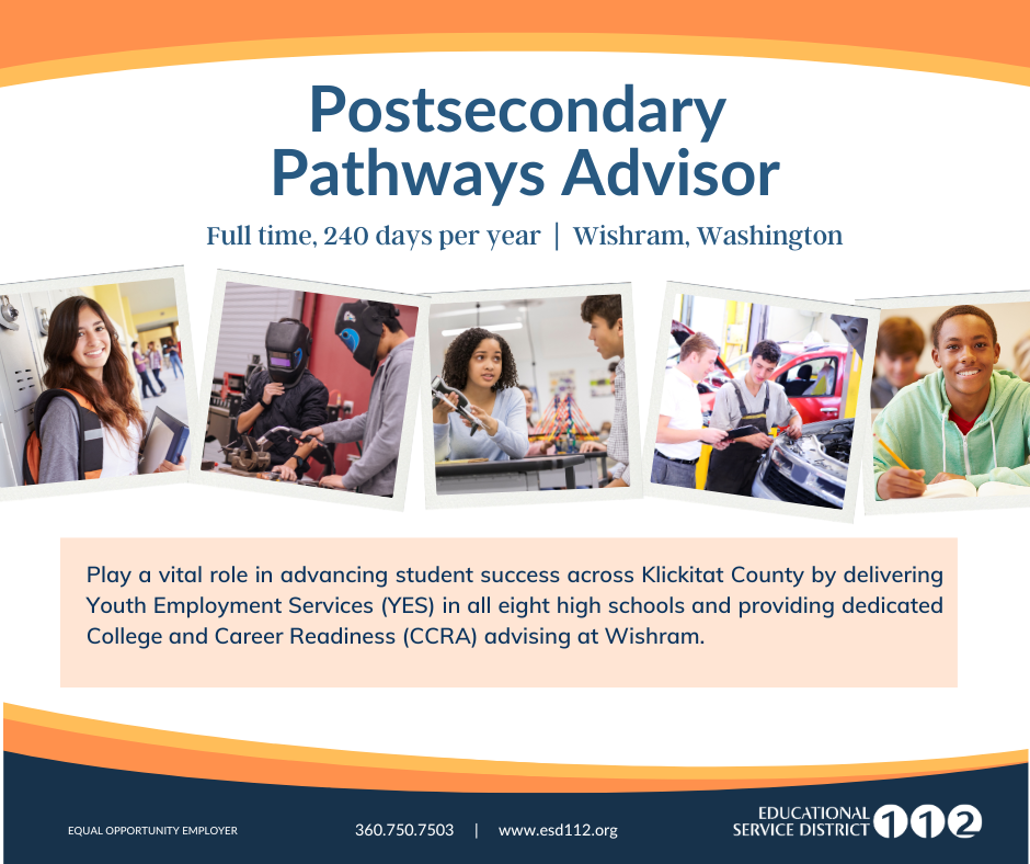 Hiring Postsecondary Pathways Advisor - Klickitat County image 1
