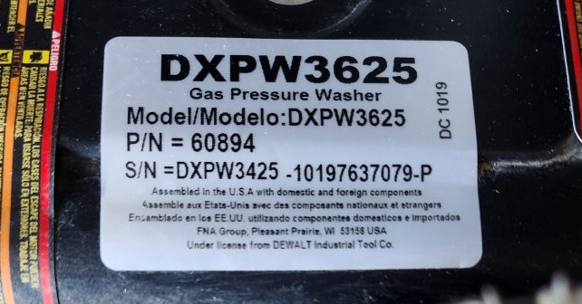 DeWALT Pressure Washer (Model DXPW3625) - Near New Condition image 1