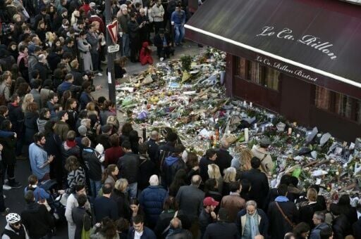 A makeshift memorial outside a restaurant called Le Carillon in the days after the attack