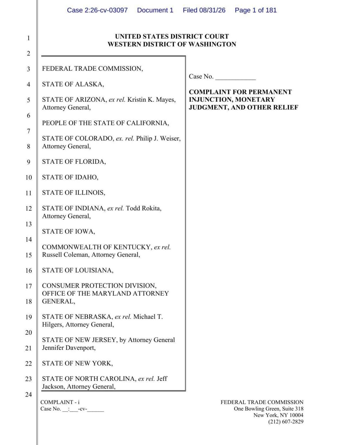 FNF - NC - Lawsuit FTC, NC et al v Amazon