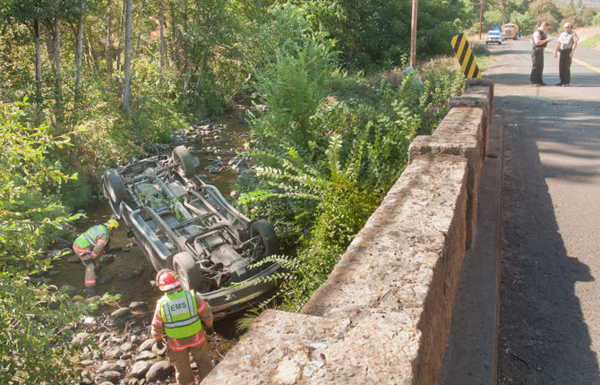 Vehicle crashes into Mill Creek