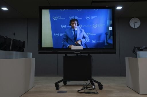 Philippine former president Rodrigo Duterte in his first appearance before the International Criminal Court on charges of crimes against humanity over his crackdown on drugs, in The Hague on March 14, 2025