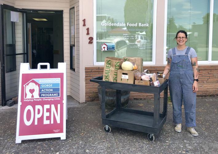 Anna Henschel in front of the Goldendale Food Bank.jpg