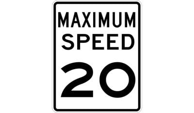 USA Maximum Speed 20 MPH Road Sign Isolated on Transparent Background