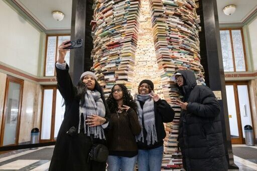 A pile of books installed at Prague's city library has become the Czech capital's latest tourist hit