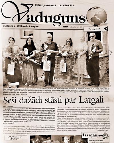 Kloman is pictured third from the right in a photo in a Latvian newspaper where she was interviewed about her experience teaching and painting. Photo courtesy of Joy.