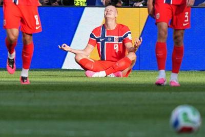 Norway's Erling Haaland celebrates scoring his side's opening goal during the World Cup group match against Iraq on June 16, 2026. (AP Photo/Martin Meissner) AP Photo/Martin Meissner