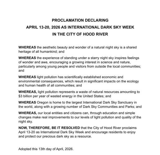 Resolution supporting Dark Skies