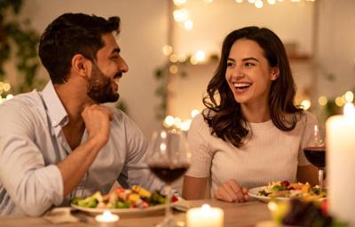 man and woman enjoying a romantic dinner
