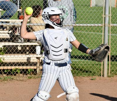 HRV junior Isa Rivera fires the ball back to the pitcher against Milwaukie on April 29.