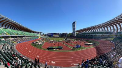 Hayward Field in Eugene last year during the 2025 OSAA track and field championships.
