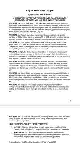 Resolution supporting HRVPRD bond and levy