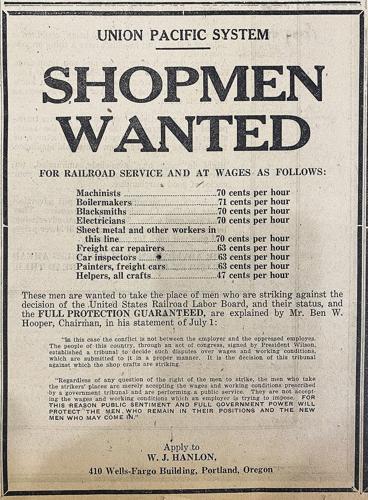 Workers needed 1922