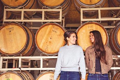 Melaney Schmidt is on the left and Malia Myers is on the right. We are co-owners of Landmass Wines. Jordan Hughes photo
