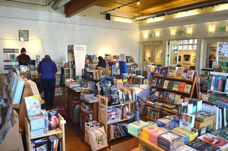 Waucoma Bookstore interior with wooden shelves