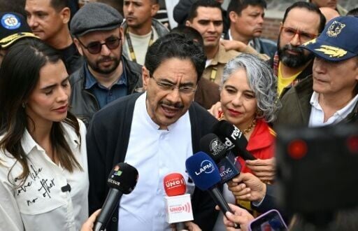 The candidate of Petro's party, Ivan Cepeda, speaks to reporters after casting his ballot