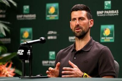 Five-time champion Novak Djokovic fields questions at the Indian Wells ATP/WTA Masters 1000