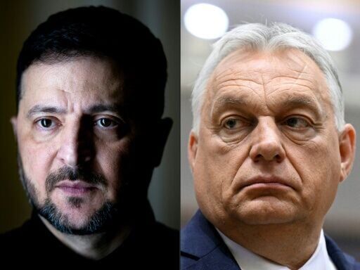 The row between Ukrainian President Volodymyr Zelensky (left) and Hungarian Prime Minister Viktor Orban has escalated sharply in recent days