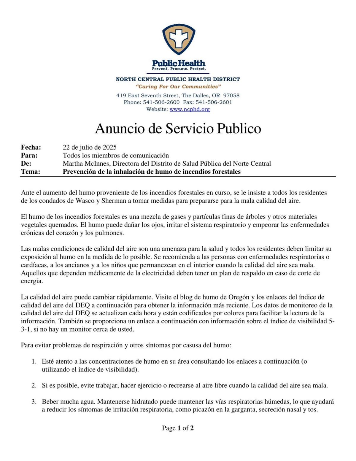 Prevención de la inhalación de humo de incendios forestales