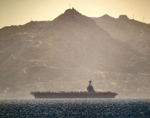 The aircraft carrier USS Gerald R Ford sailed through the strait of Gibraltar en route to the Gulf region. (Handoout picture)