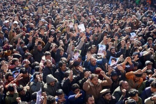 Protesters shout anti-US and Israel slogans in Skardu in Pakistan's Gilgit-Baltistan region on March 1