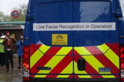A van being used by the metropolitan police as part of their live facial recognition operation is pictured ahead of the 2023 coronation of King Charles III