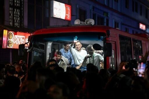 Bangladesh Nationalist Party chairman Tarique Rahman waves to supporters in Sylhet on January 21, 2026, as part of the official launch of his election campaign
