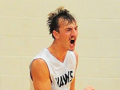 The Dalles senior Derek Goulart (3) celebrates after a basket earlier this year