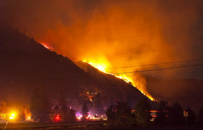 Fire burns east of Rowena Crest, threatens homes in and above Rowena