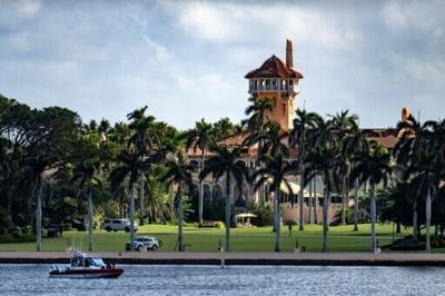 A US Coast Guard boat patrols outside the Mar-a-Lago Club in November 2024, across from West Palm Beach, Florida