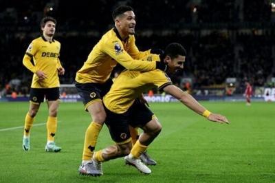 Wolves celebrate during their win over Liverpool