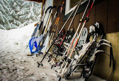 Ski or snowshoe to cozy hut near Mount Rainier