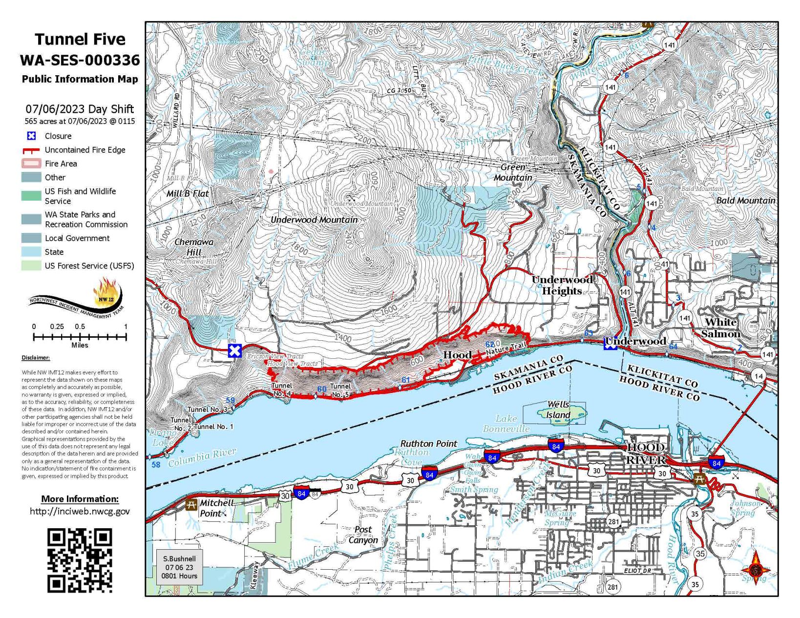 Tunnel 5 Fire incident map, July 6
