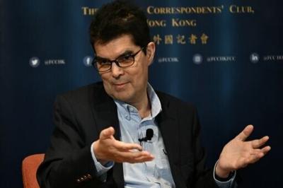 Activist investor, transparency advocate and former investment banker David Webb speaks at the Foreign Correspondents Club in Hong Kong on May 12, 2025