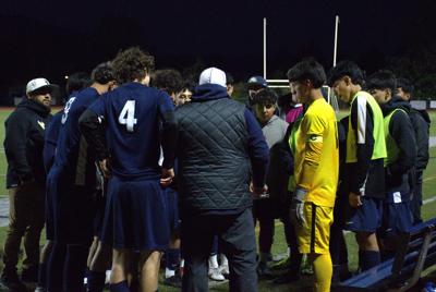Hood River Valley boys soccer coach Al Lara talks with his team earlier this season   Zach Thummel photo
