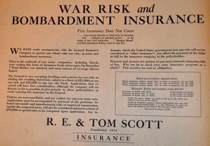 1942 war risk insurance Hood River News