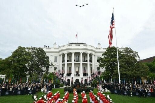 US military jets carried out a flypast during the welcome ceremony for the British royals