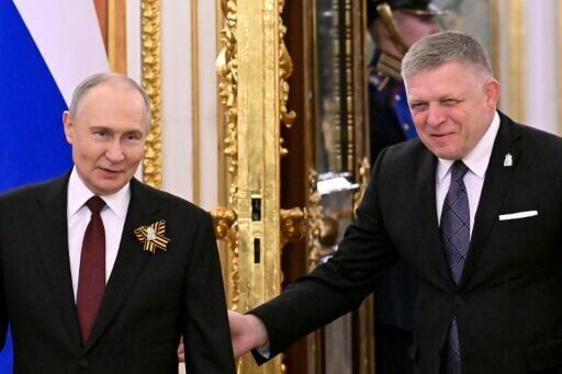 Slovak Prime Minister Robert Fico (right) on his visit to Moscow last year. He says his country has nothing to fear from Russia