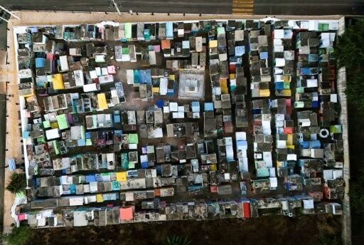 Aerial view of the Pomuch cemetery, Campeche state, Mexico