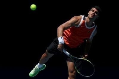 Carlos Alcaraz practises ahead of the Australian Open