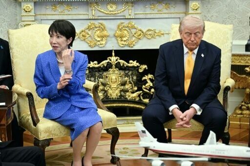 Maybe it's time I got out of here: Japan's Prime Minister Sanae Takaichi with US President Donald Trump in the Oval Office