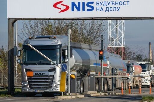 A tanker truck leaves the refinery, which once supplied some 80 percent of Serbia's fuel