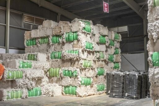 Bales of cotton at a warehouse in the Glo-Djigbe industrial zone in Benin