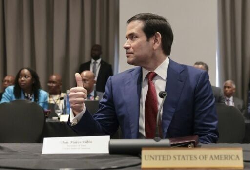 US Secretary of State Marco Rubio gives a thumbs up as he attends a Caribbean Community (CARICOM) plenary session in Basseterre, Saint Kitts and Nevis