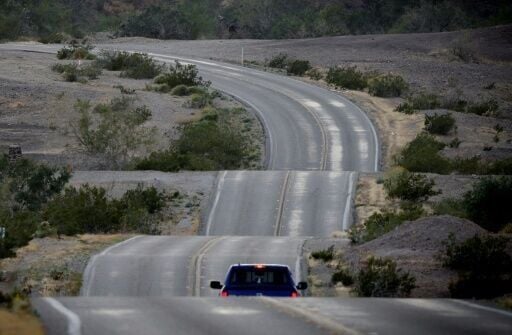 A car drives in the so-called 'River of Hills' in southern California, where the pivotal car chase in 'One Battle After Another' was filmed