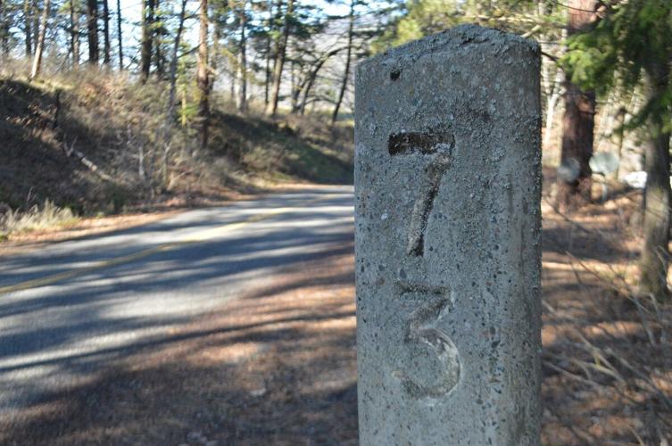 above mosier, old highway milepost.JPG