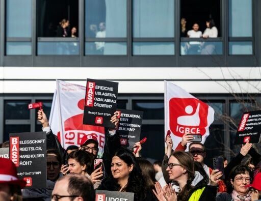 BASF employees protested at plans to cut jobs in Berlin