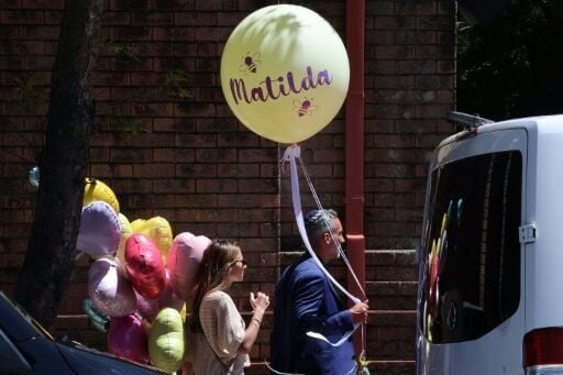 Mourners carry balloons while arriving for the funeral of 10-year-old Matilda, who was killed in the December 14 Bondi Beach mass shooting.