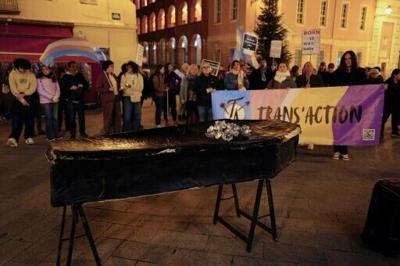 People take part in a gathering to celebrate Transgender Day of Remembrance in Nice, France, on November 19, 2025