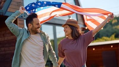 couple holding usa flag